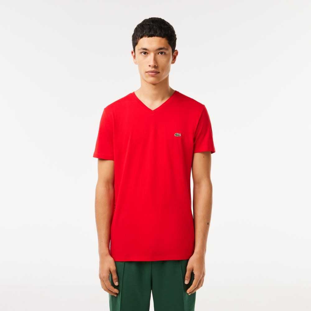 Lacoste V-Neck Pima Cotton Jersey T-Shirt Red | GMI-947321