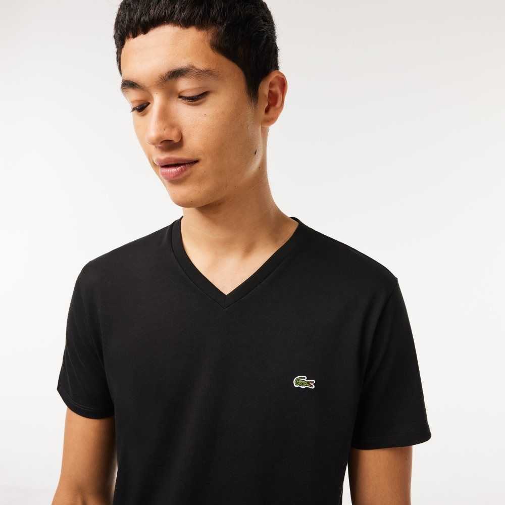 Lacoste V-Neck Pima Cotton Jersey T-Shirt Black | HZU-279586