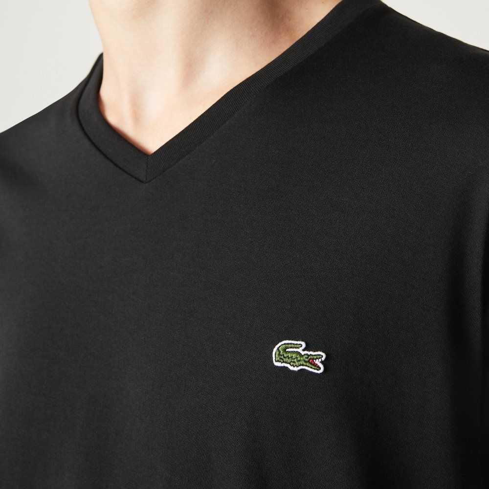 Lacoste V-Neck Pima Cotton Jersey T-Shirt Black | HZU-279586