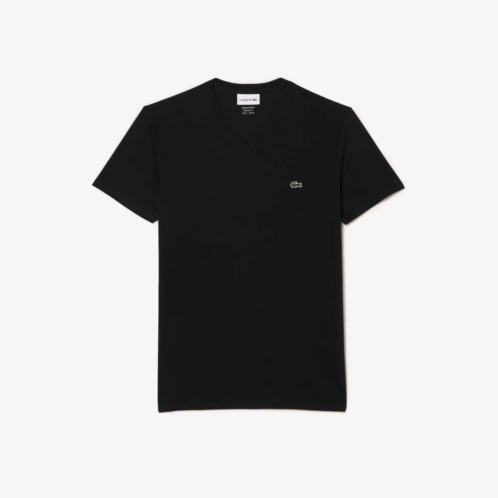 Lacoste V-Neck Pima Cotton Jersey T-Shirt Black | HZU-279586