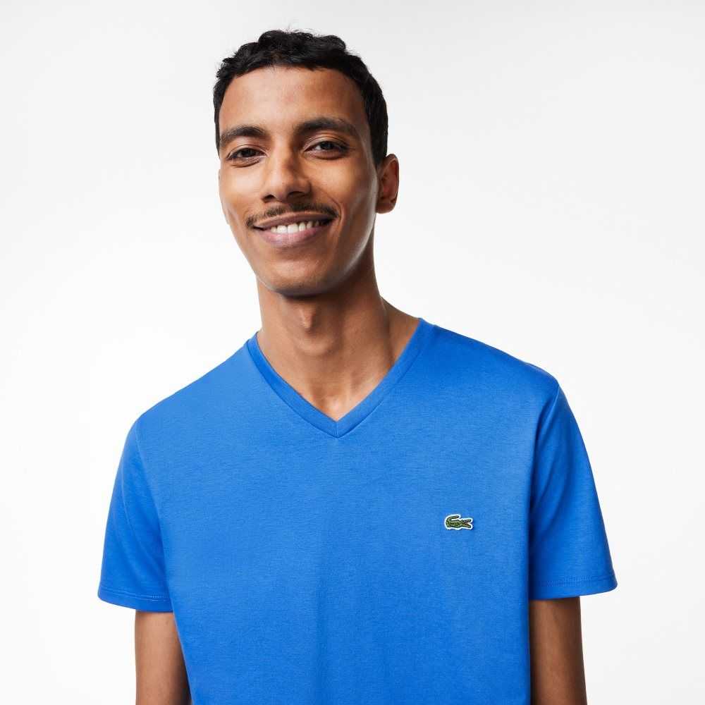 Lacoste V-Neck Pima Cotton Jersey T-Shirt Blue | ONH-418520