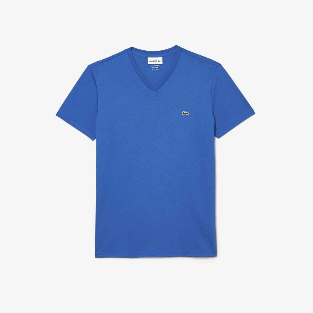 Lacoste V-Neck Pima Cotton Jersey T-Shirt Blue | ONH-418520