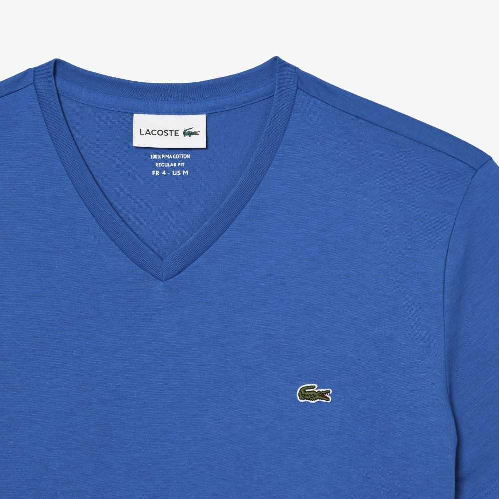 Lacoste V-Neck Pima Cotton Jersey T-Shirt Blue | ONH-418520