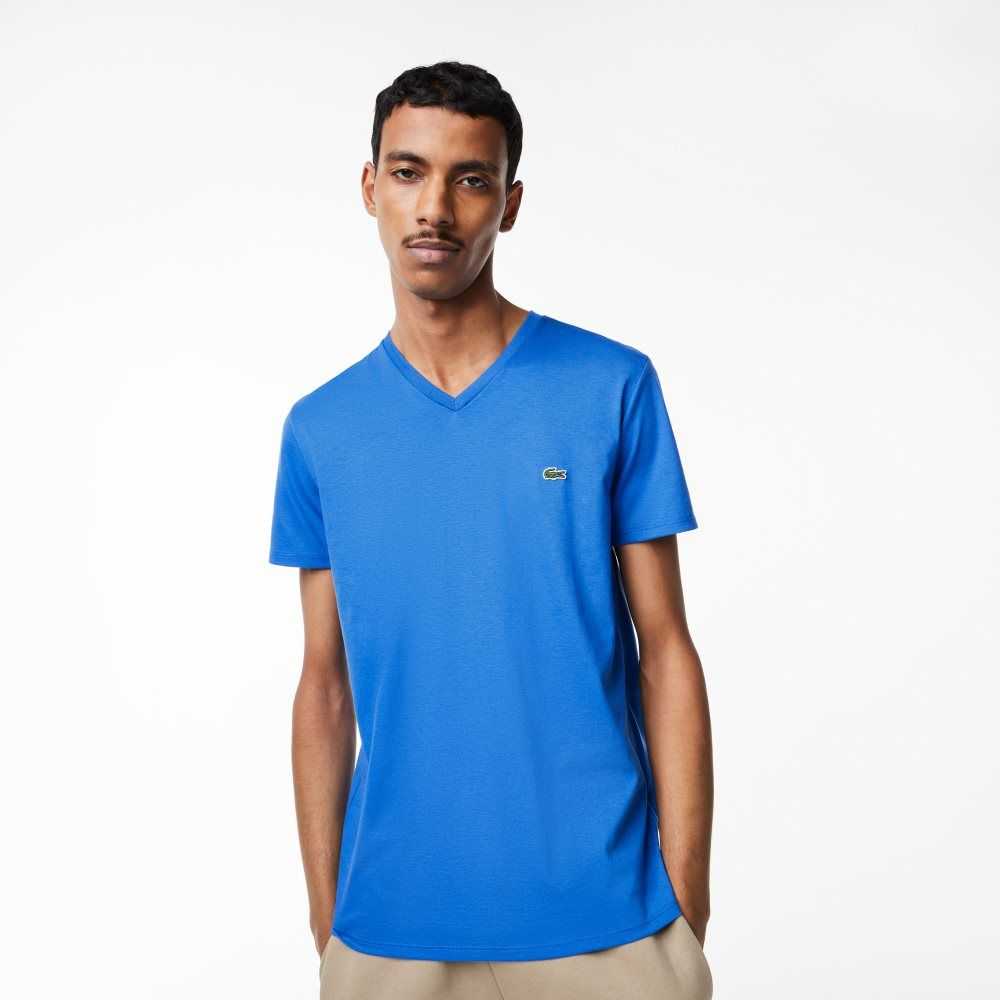 Lacoste V-Neck Pima Cotton Jersey T-Shirt Blue | ONH-418520