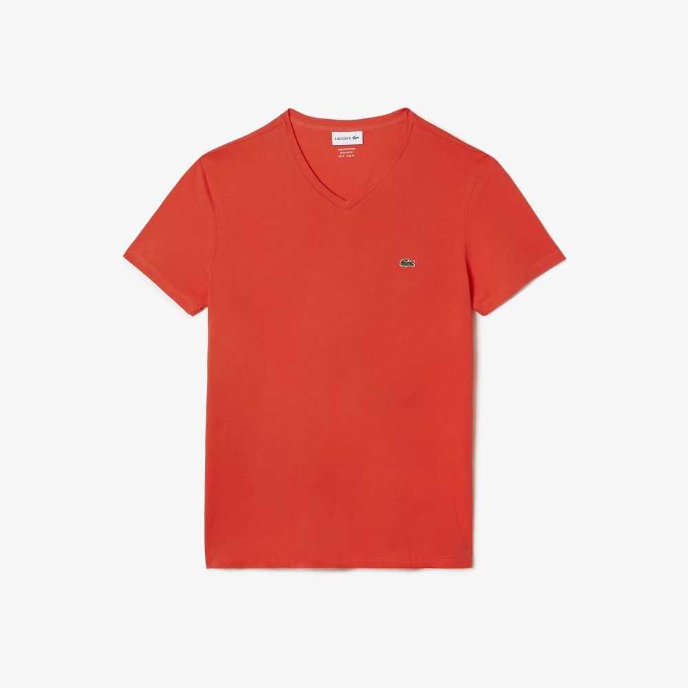 Lacoste V-Neck Pima Cotton Jersey T-Shirt Orange | ORI-719480