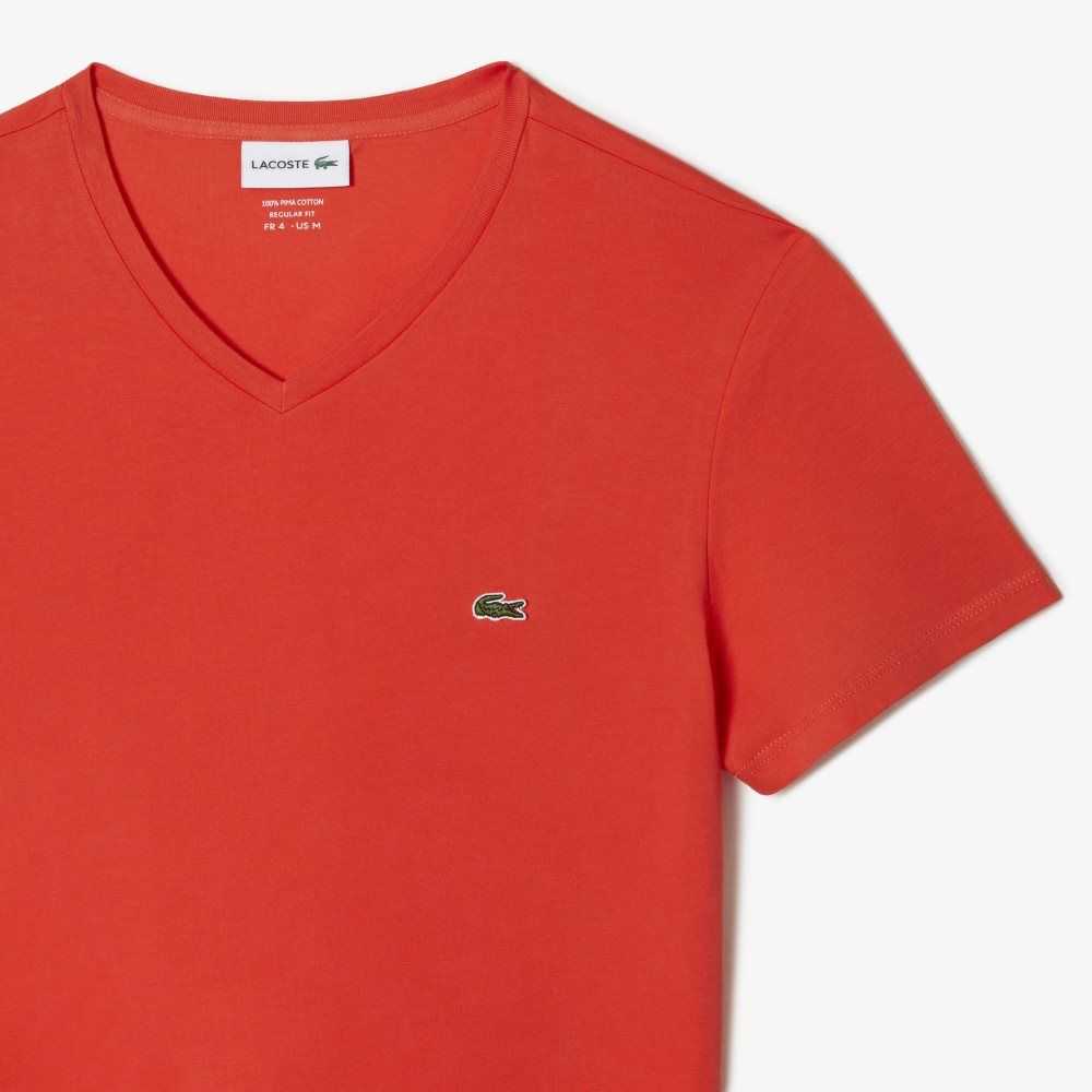 Lacoste V-Neck Pima Cotton Jersey T-Shirt Orange | ORI-719480