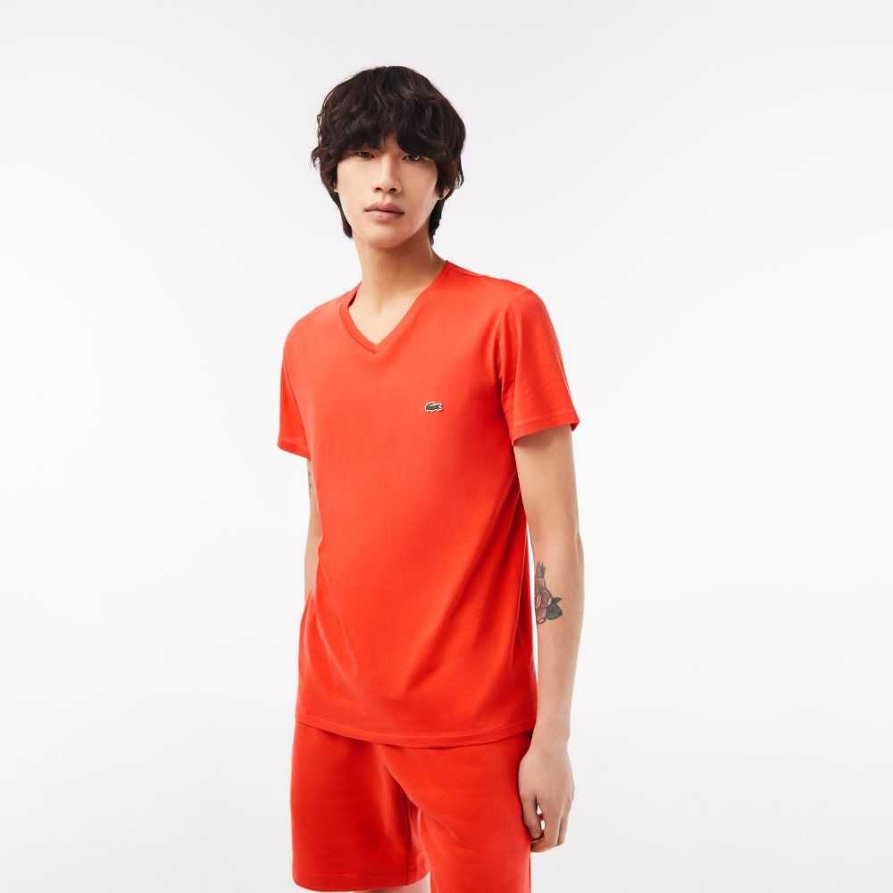 Lacoste V-Neck Pima Cotton Jersey T-Shirt Orange | ORI-719480