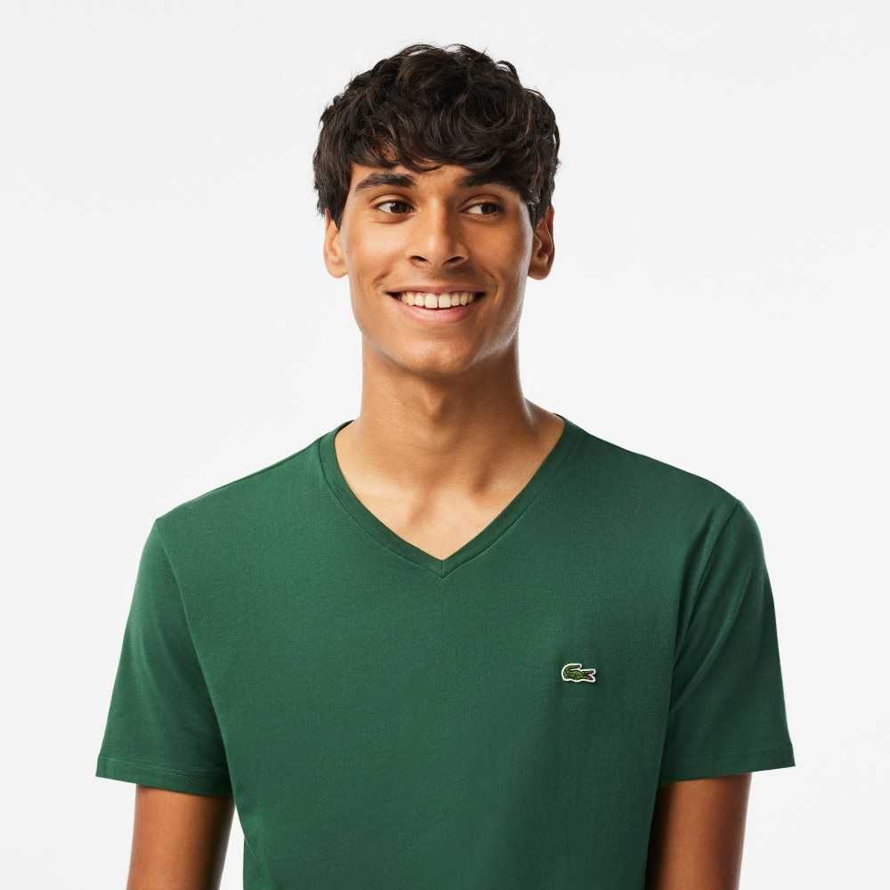 Lacoste V-Neck Pima Cotton Jersey T-Shirt Green | PMN-291078