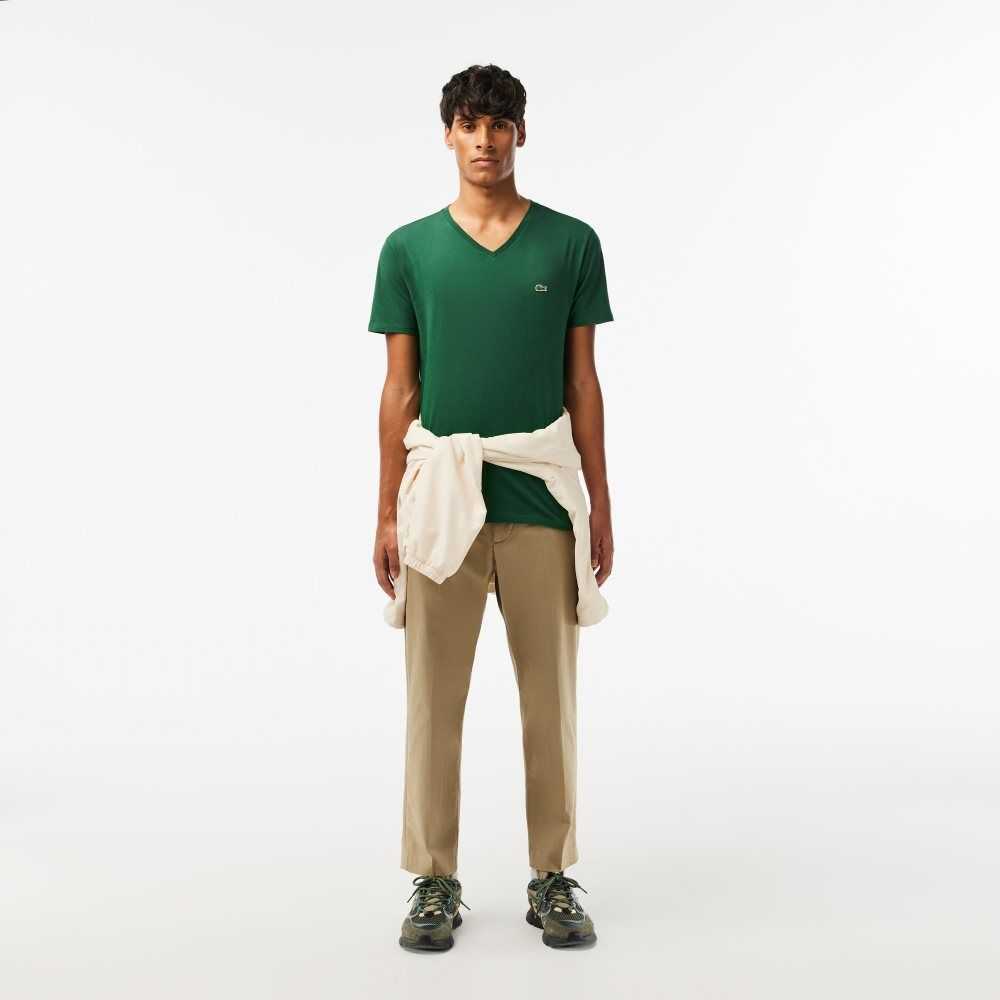 Lacoste V-Neck Pima Cotton Jersey T-Shirt Green | PMN-291078