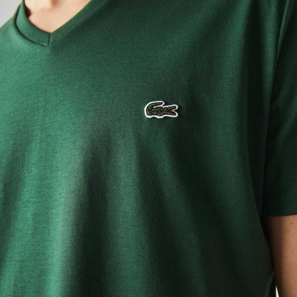 Lacoste V-Neck Pima Cotton Jersey T-Shirt Green | PMN-291078