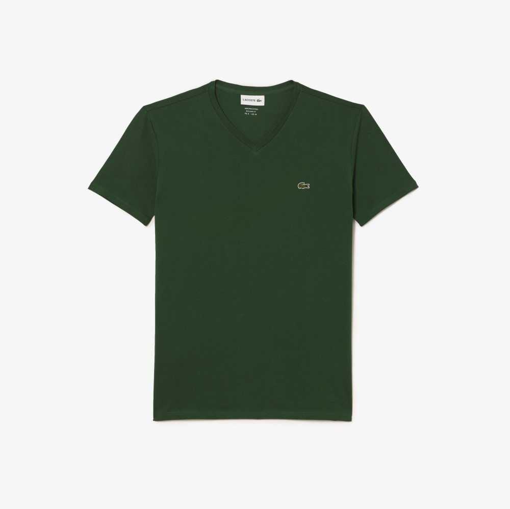 Lacoste V-Neck Pima Cotton Jersey T-Shirt Green | PMN-291078