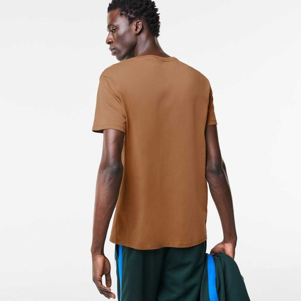 Lacoste V-Neck Pima Cotton Jersey T-Shirt Brown | SHN-640725