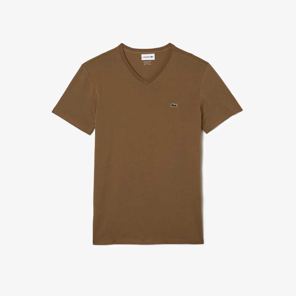 Lacoste V-Neck Pima Cotton Jersey T-Shirt Brown | SHN-640725