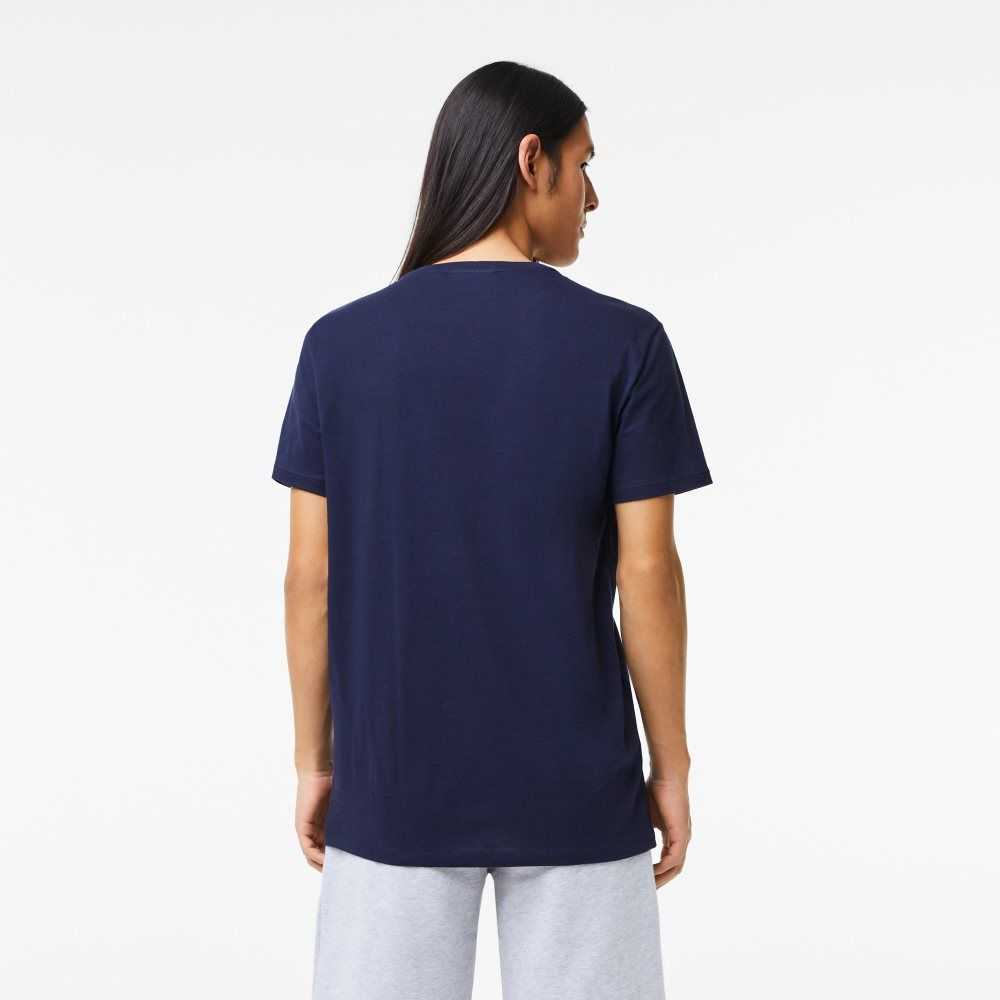 Lacoste V-Neck Pima Cotton Jersey T-Shirt Navy Blue | WQS-469857