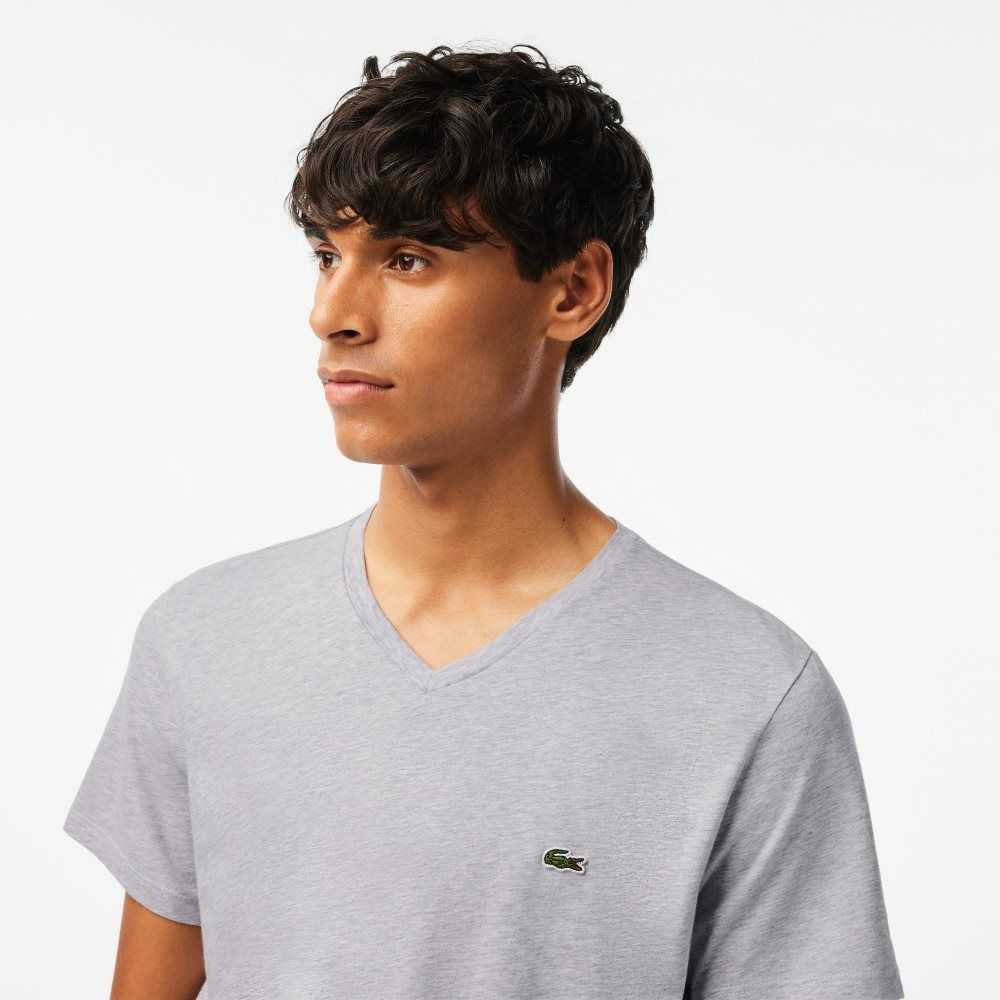 Lacoste V-Neck Pima Cotton Jersey T-Shirt Grey Chine | ZDQ-924086