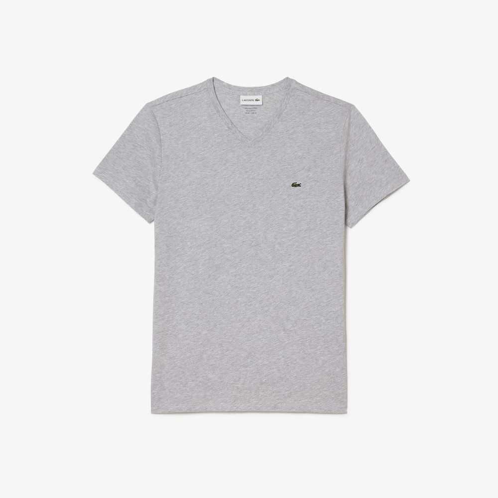 Lacoste V-Neck Pima Cotton Jersey T-Shirt Grey Chine | ZDQ-924086