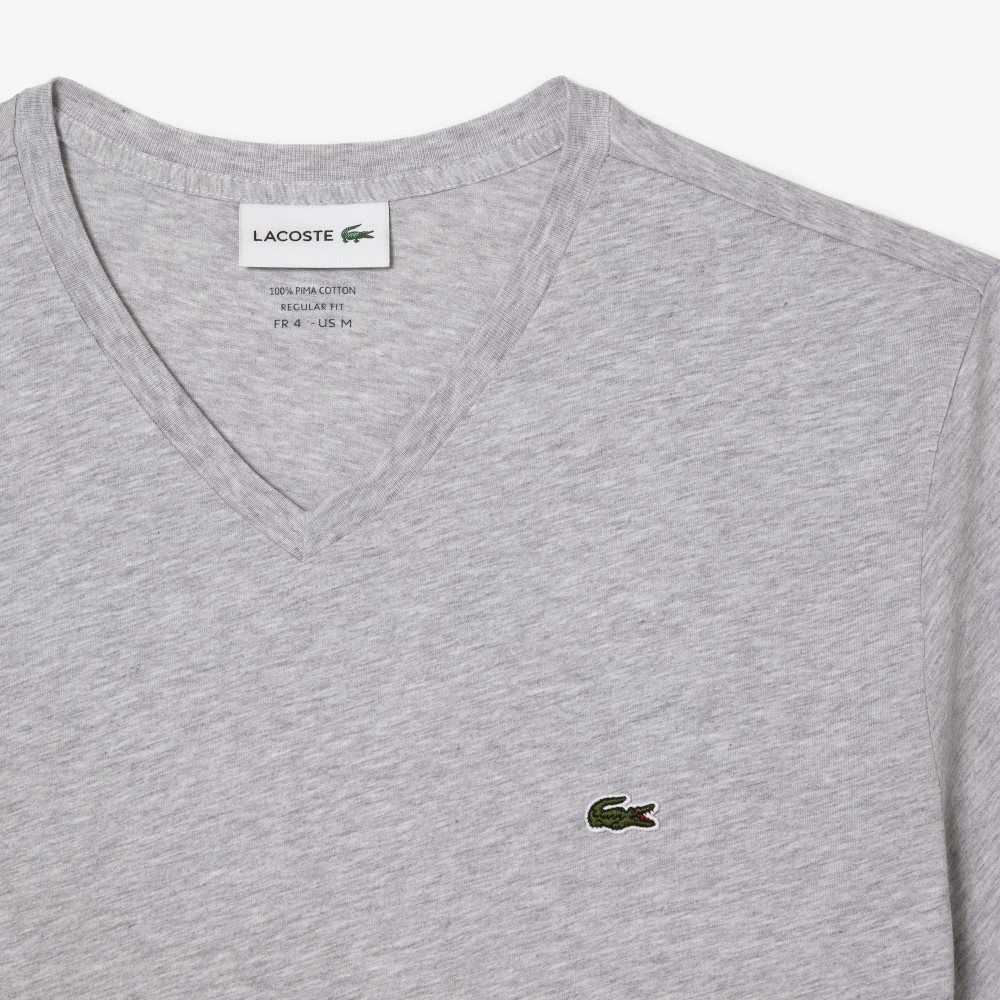 Lacoste V-Neck Pima Cotton Jersey T-Shirt Grey Chine | ZDQ-924086