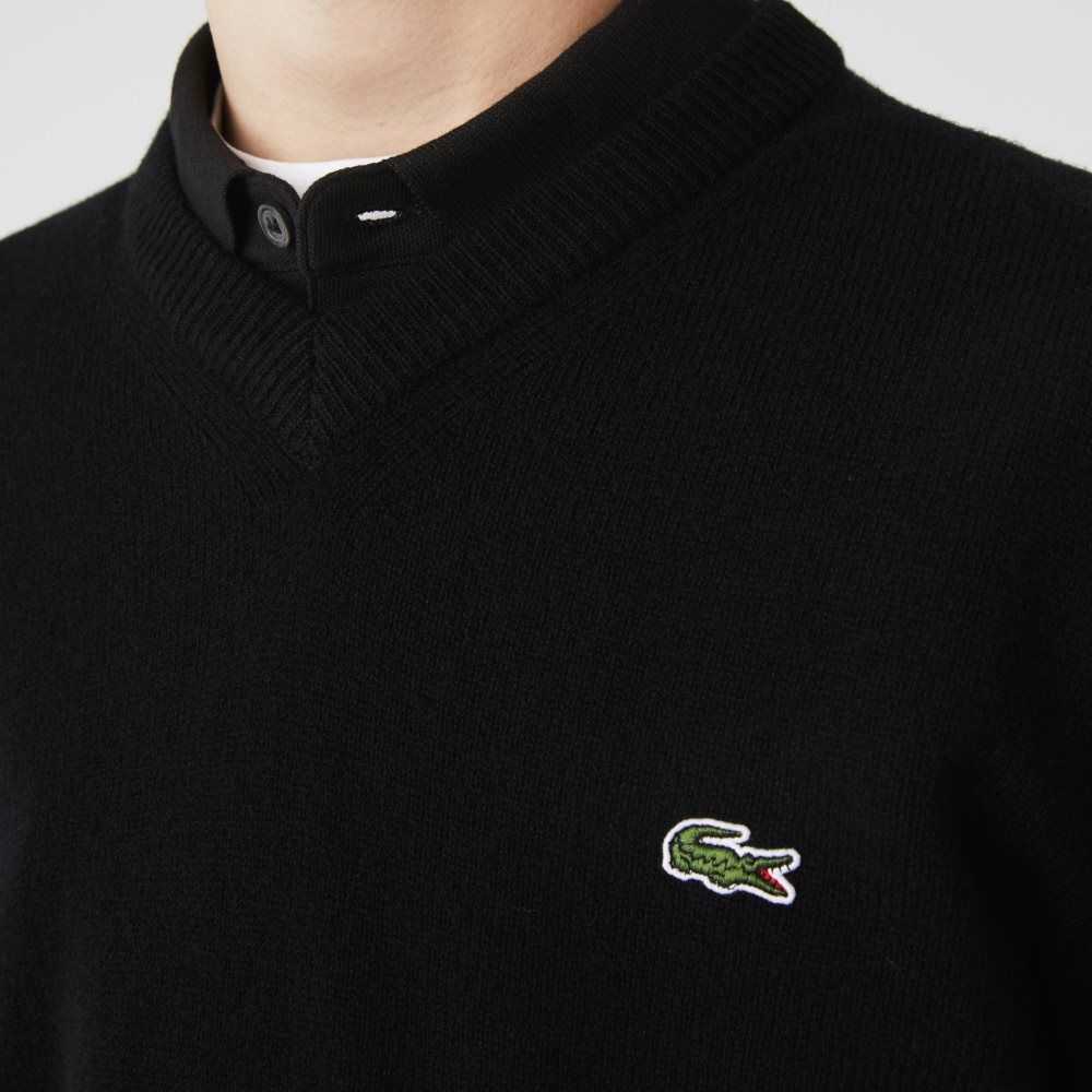 Lacoste V-Neck Wool Sweater Black | EJL-083459