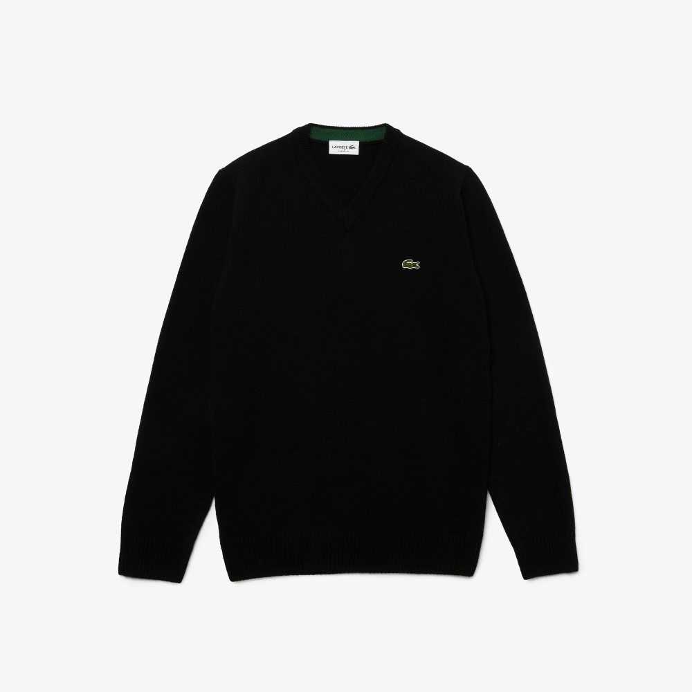 Lacoste V-Neck Wool Sweater Black | EJL-083459