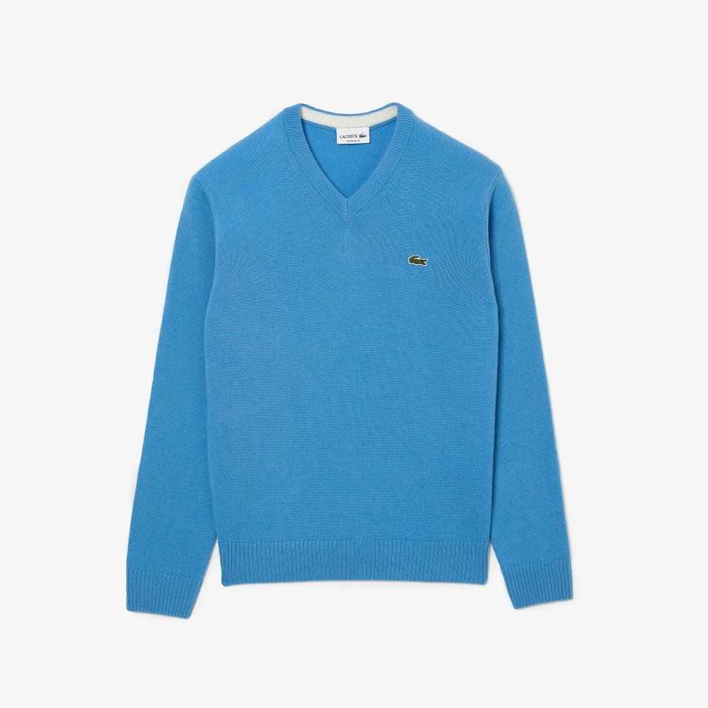 Lacoste V-Neck Wool Sweater Blue | FRY-961045