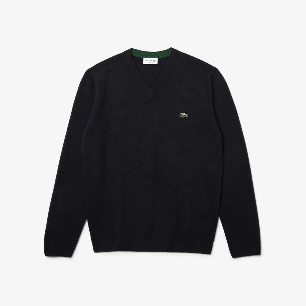 Lacoste V-Neck Wool Sweater Navy Blue | OYH-928635