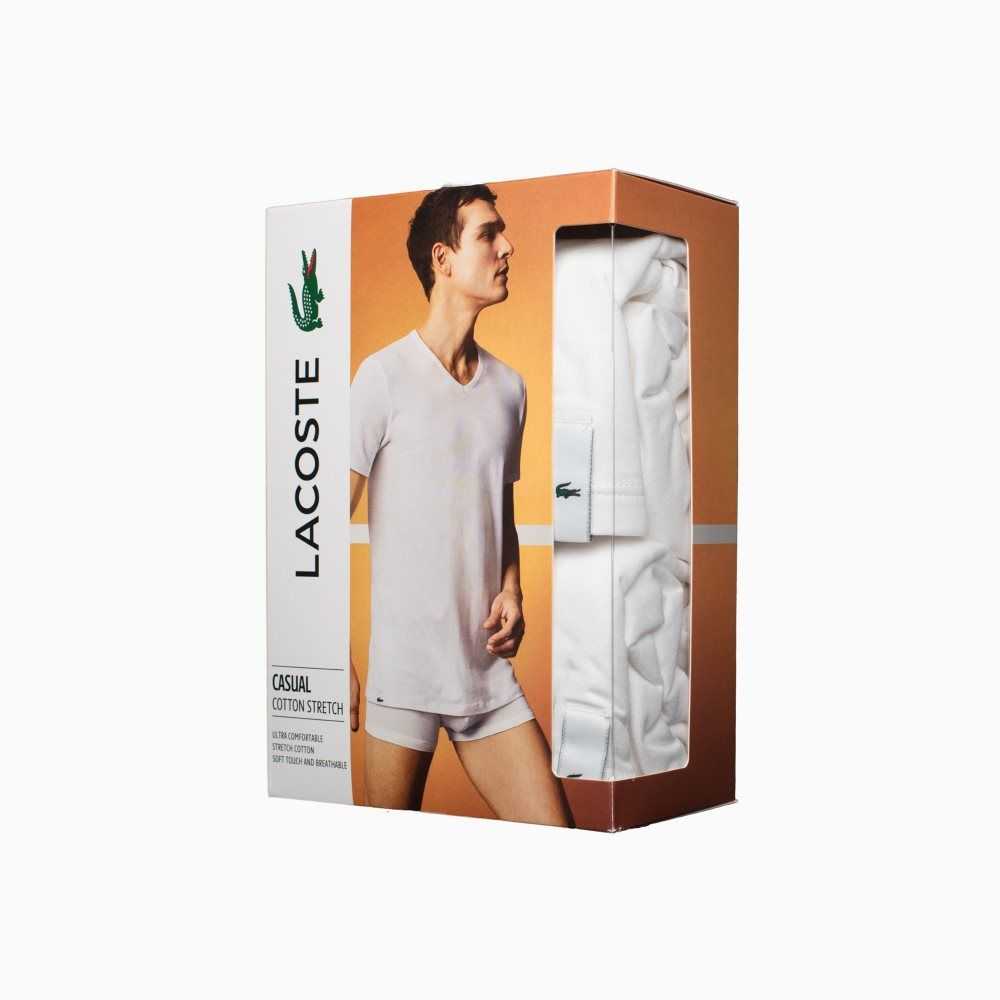 Lacoste V-neck Cotton Lounge T-shirt 2-Pack White | BFV-560418