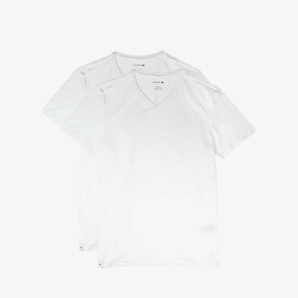 Lacoste V-neck Cotton Lounge T-shirt 2-Pack White | BFV-560418