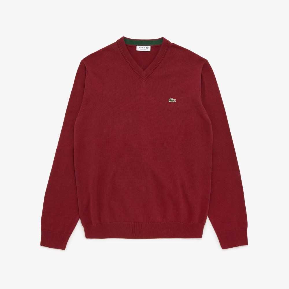 Lacoste V-neck Cotton Sweater Bordeaux | WON-815694