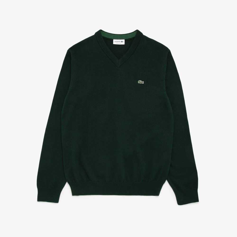 Lacoste V-neck Cotton Sweater Green | UIC-784195