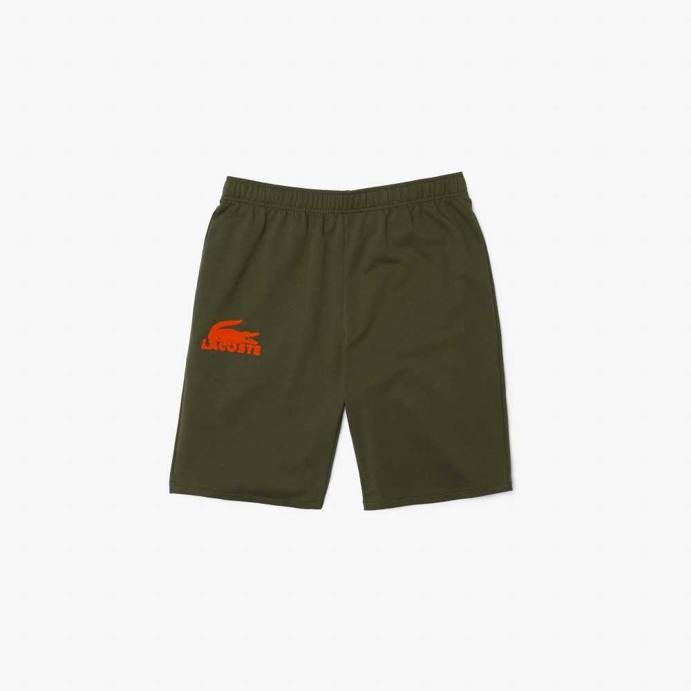 Lacoste Velour Crocodile Cotton Fleece Lounge Shorts Khaki Green / Orange | BOK-379461