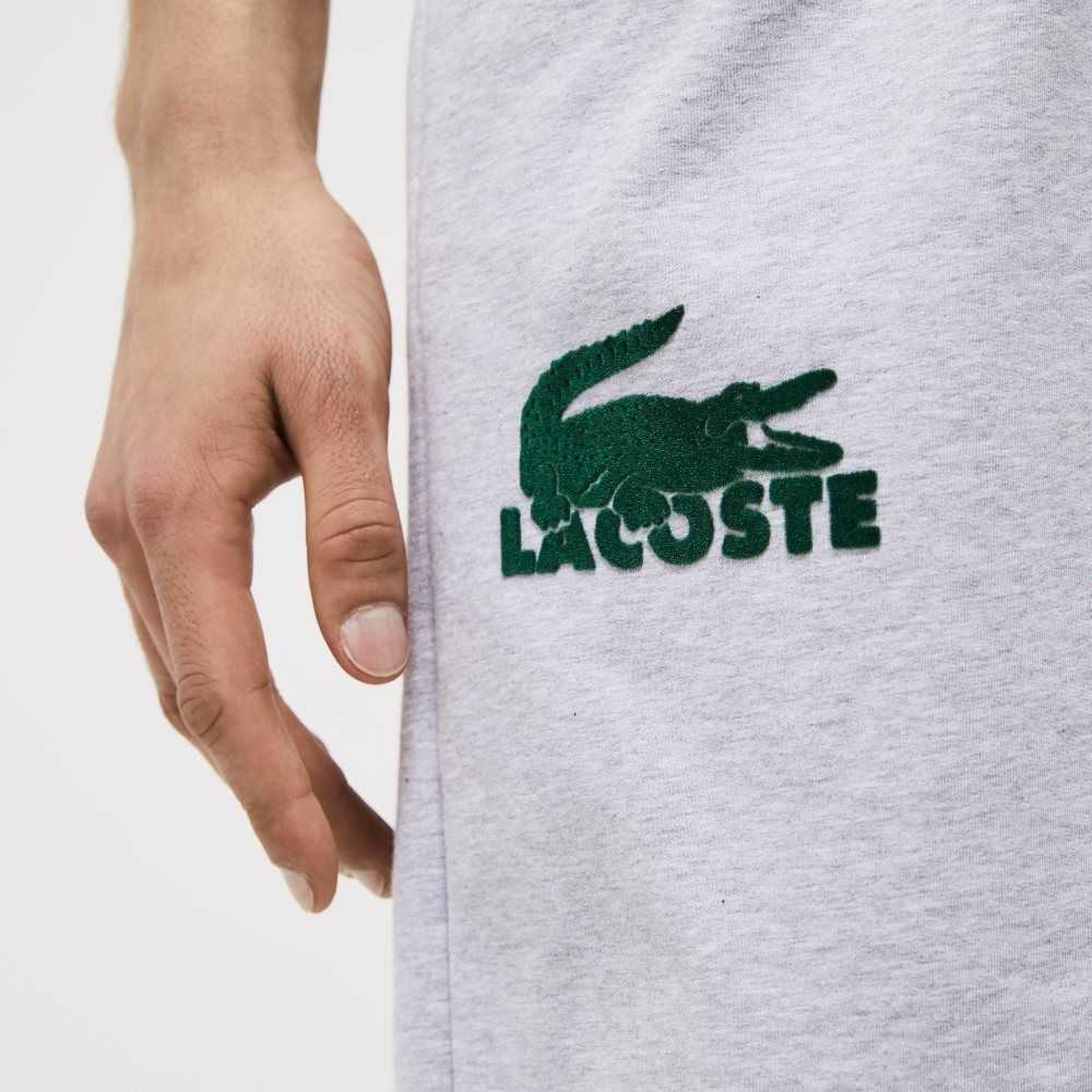 Lacoste Velour Crocodile Cotton Fleece Lounge Shorts Grey Chine / Green | GFV-541786