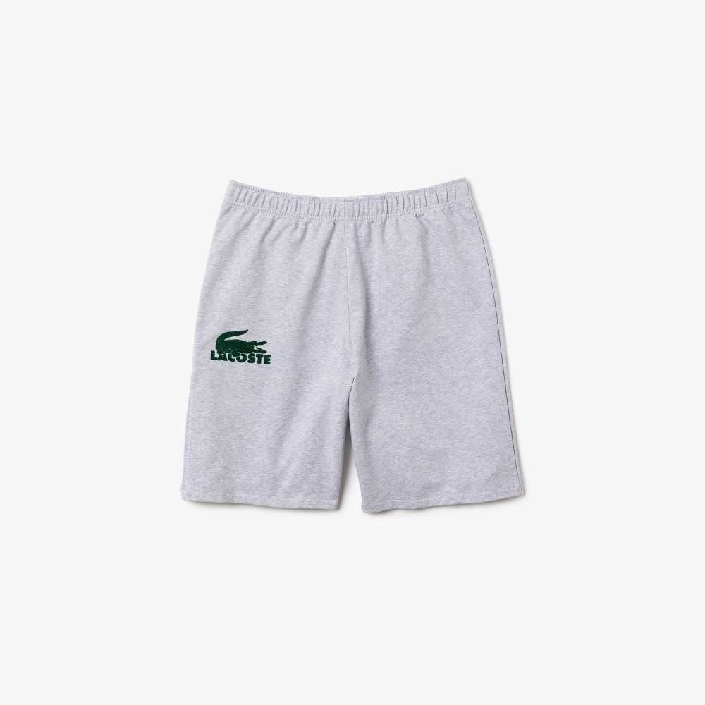 Lacoste Velour Crocodile Cotton Fleece Lounge Shorts Grey Chine / Green | GFV-541786