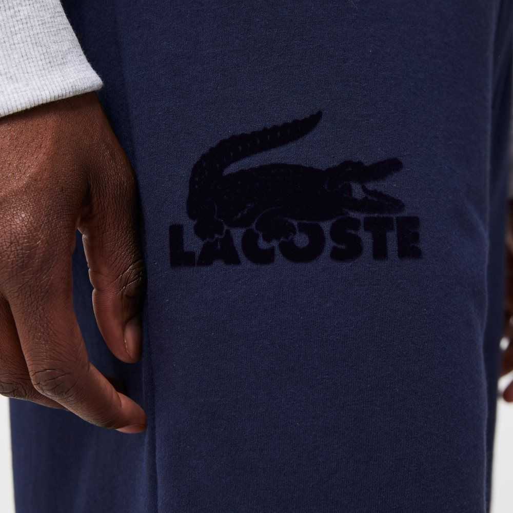 Lacoste Velour Crocodile Cotton Fleece Lounge Shorts Navy Blue | HZC-897346