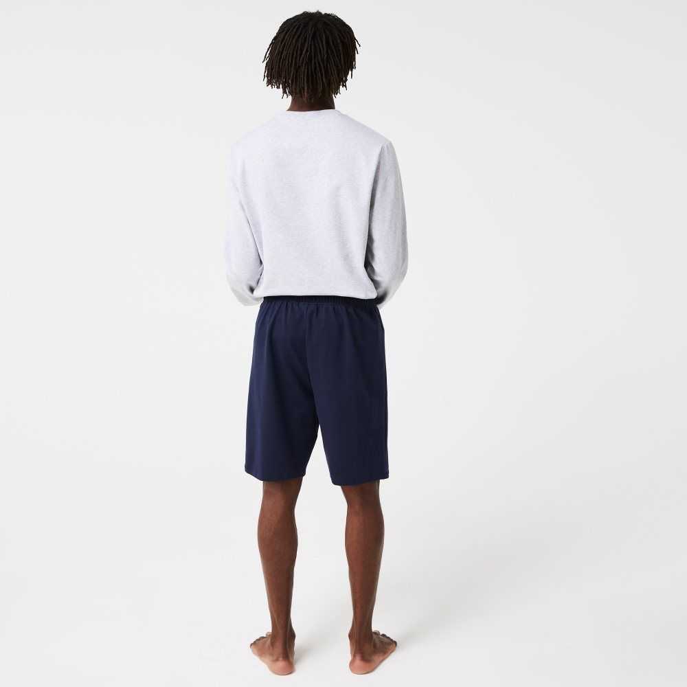 Lacoste Velour Crocodile Cotton Fleece Lounge Shorts Navy Blue | HZC-897346