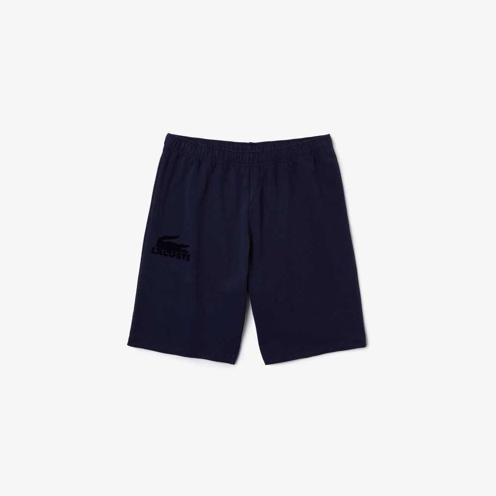 Lacoste Velour Crocodile Cotton Fleece Lounge Shorts Navy Blue | HZC-897346