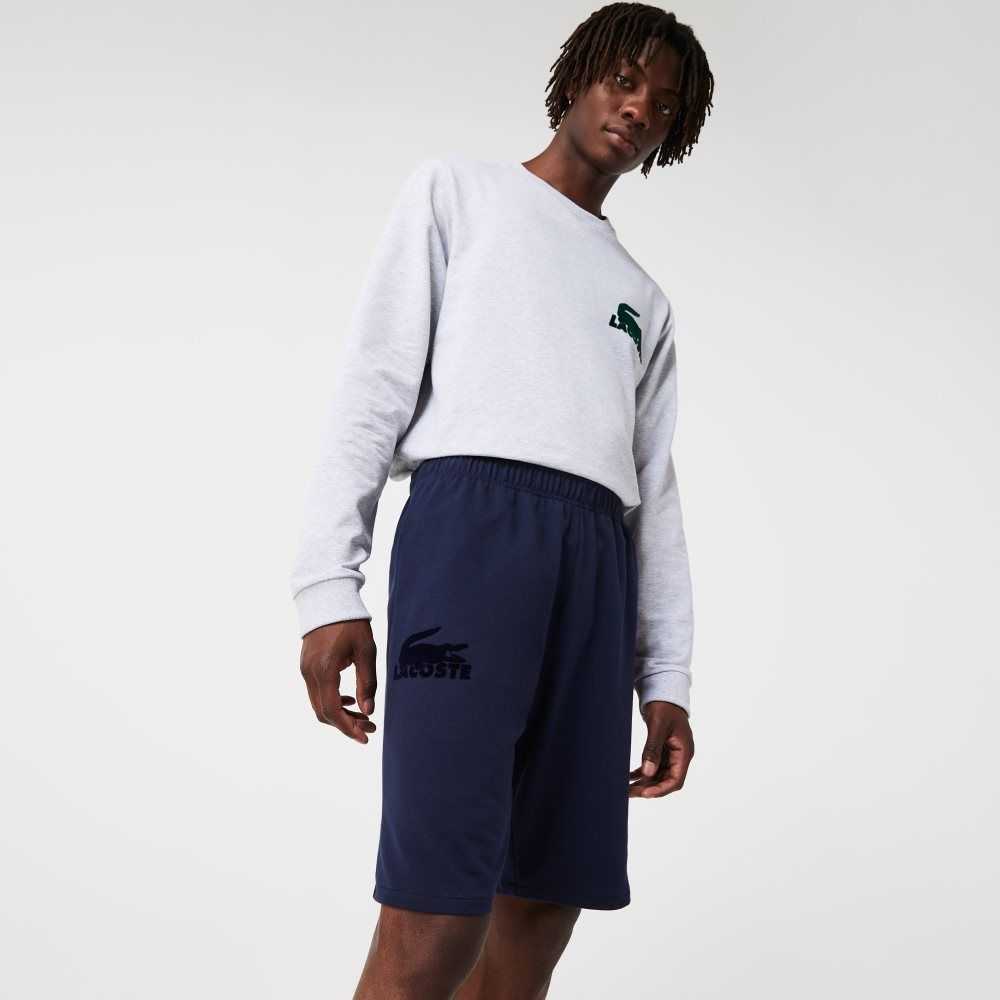 Lacoste Velour Crocodile Cotton Fleece Lounge Shorts Navy Blue | HZC-897346