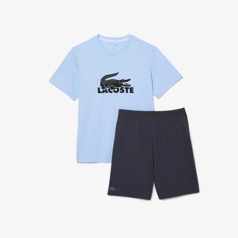 Lacoste Velvet Logo Short Pajama Set Blue / Khaki Green / Dark Grey | BLP-672804