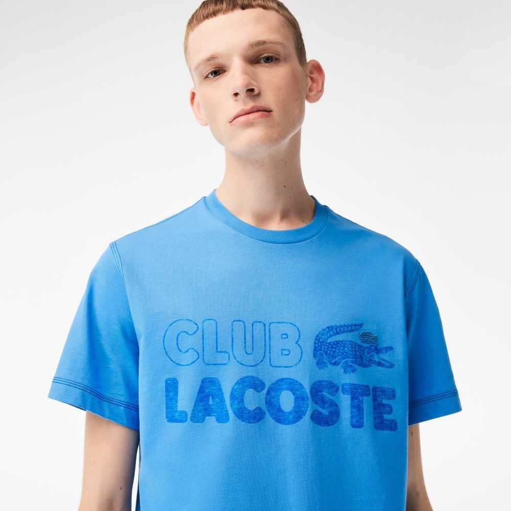 Lacoste Vintage Print Organic Cotton T-Shirt Blue | MNI-765013