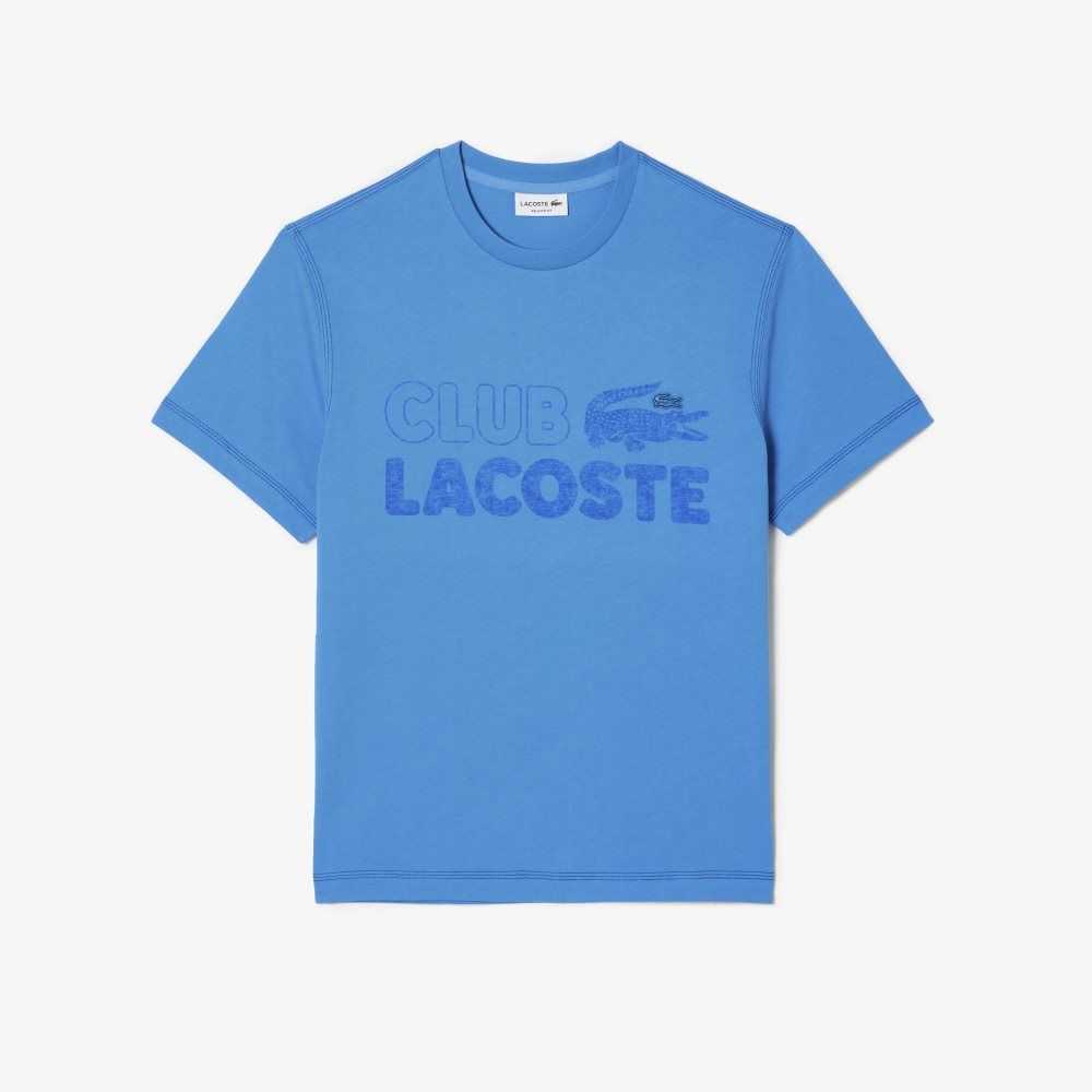 Lacoste Vintage Print Organic Cotton T-Shirt Blue | MNI-765013