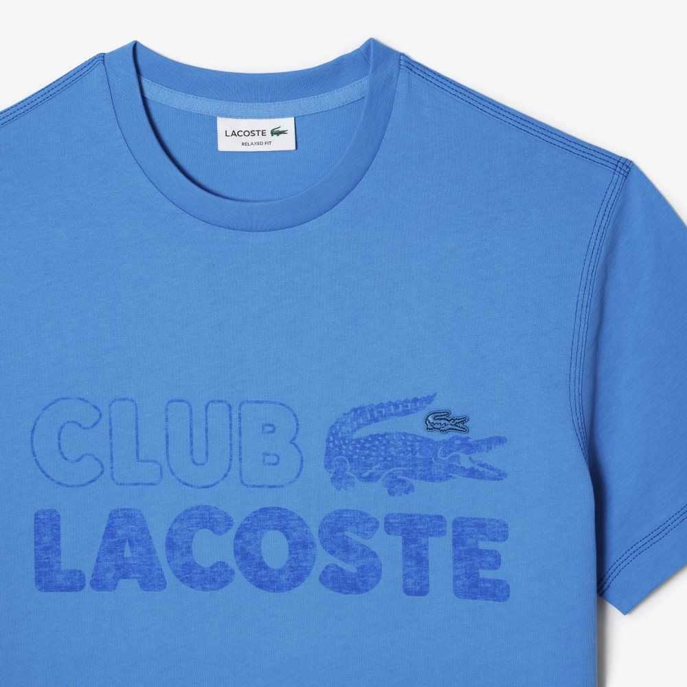 Lacoste Vintage Print Organic Cotton T-Shirt Blue | MNI-765013