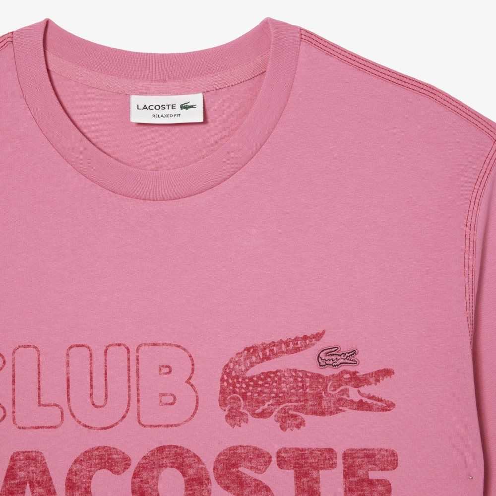 Lacoste Vintage Print Organic Cotton T-Shirt Pink | VKS-602931