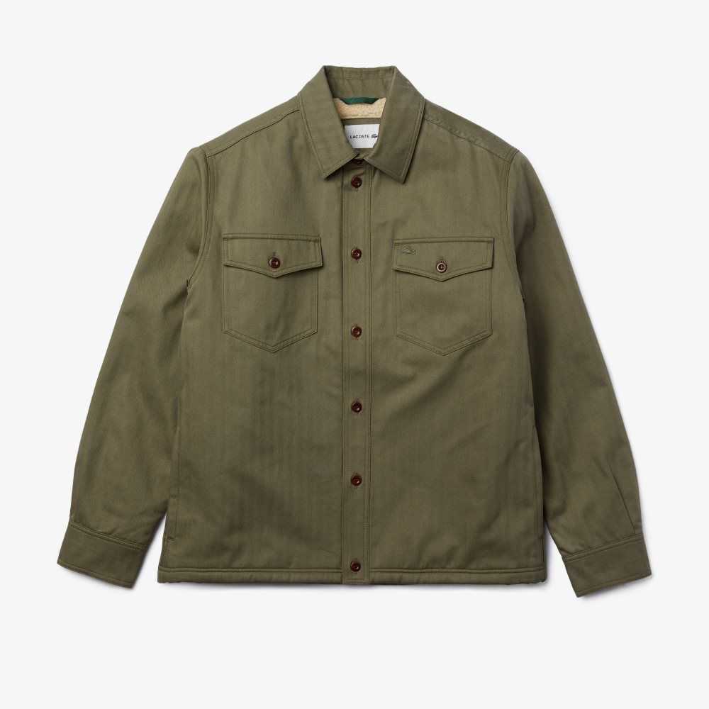 Lacoste Warm Lined Chevron Cotton Overshirt Khaki Green | XZE-918437