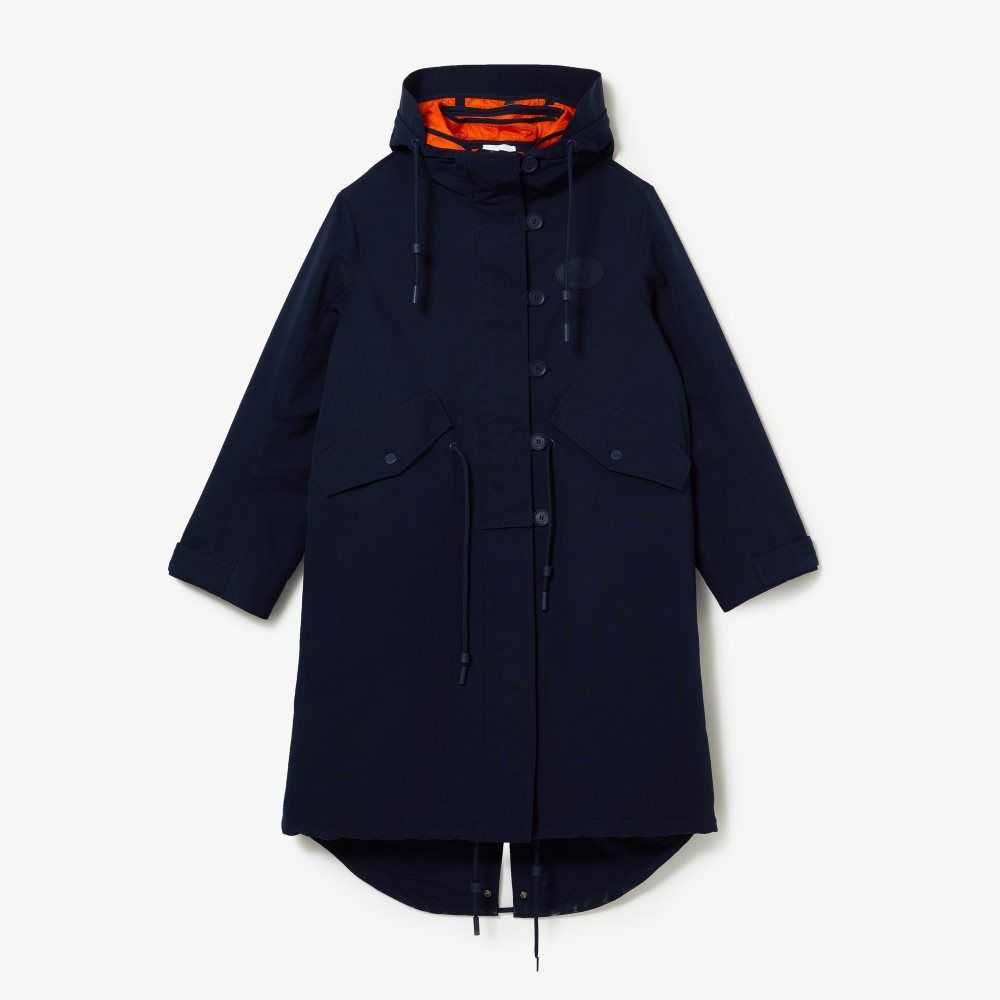 Lacoste Water-Repellent 3-In-1 Parka Navy Blue / Orange | HIF-109652