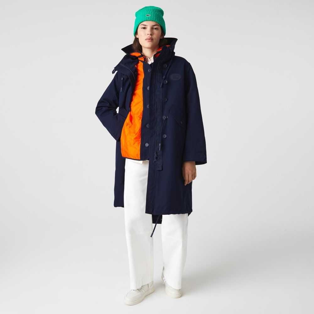 Lacoste Water-Repellent 3-In-1 Parka Navy Blue / Orange | HIF-109652