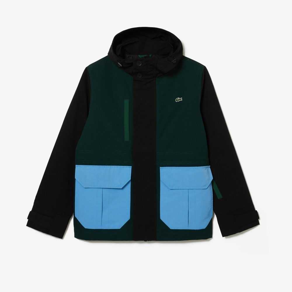 Lacoste Water-Repellent Colorblock Twill Jacket Green / Black / Blue / Green | YZV-960487