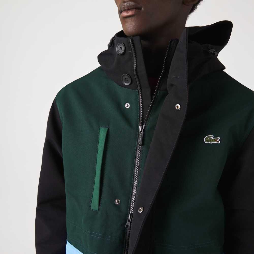 Lacoste Water-Repellent Colorblock Twill Jacket Green / Black / Blue / Green | YZV-960487