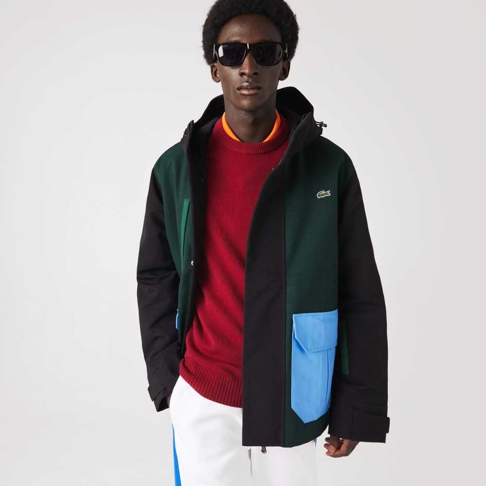 Lacoste Water-Repellent Colorblock Twill Jacket Green / Black / Blue / Green | YZV-960487