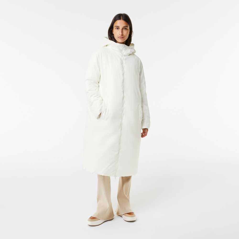 Lacoste Water-Repellent Long Jacket White | SNL-192380