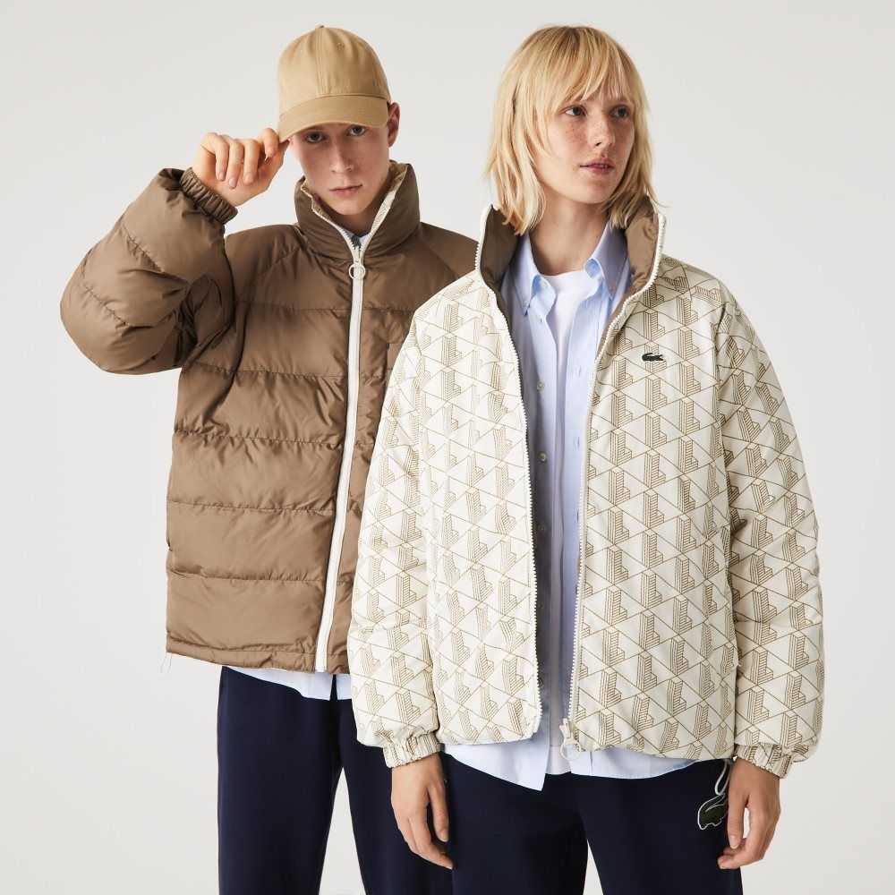 Lacoste Water-Repellent Reversible Jacket White / Beige | INU-452831