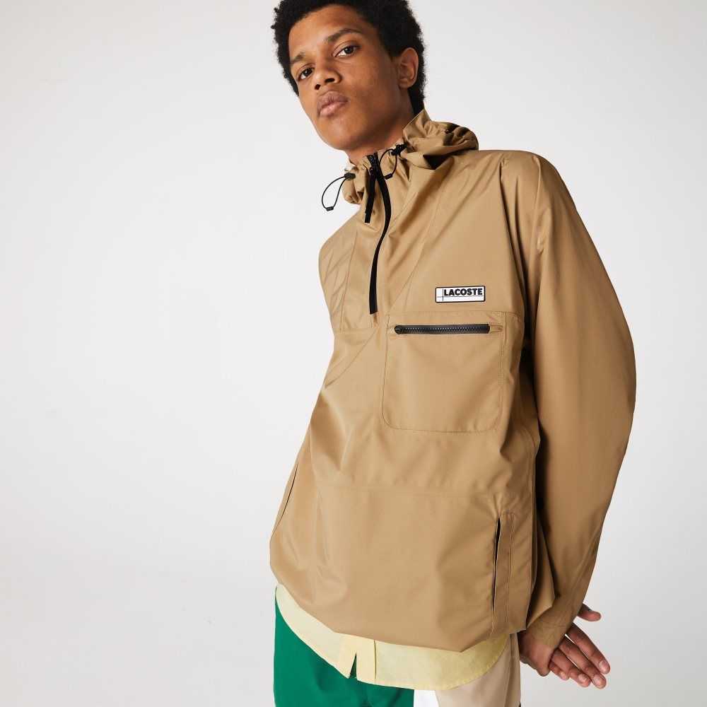 Lacoste Water-Resistant Hooded Windbreaker Beige | PXK-184239